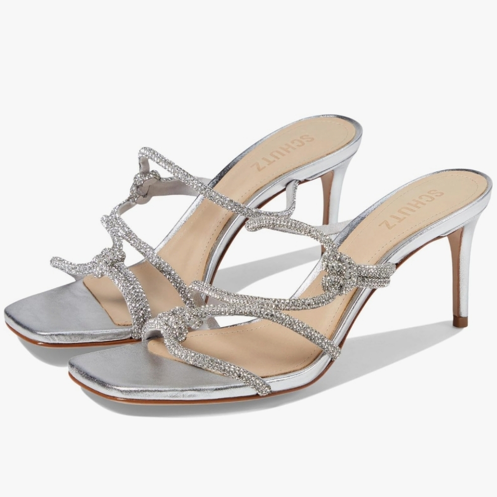 Schutz Women's Lauryn Cristal Metallic Sandal 9B